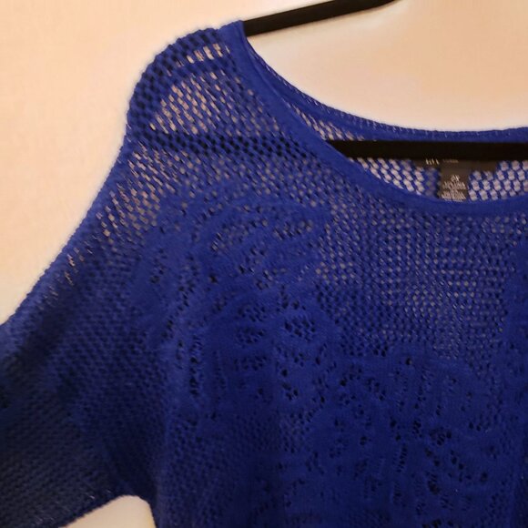 INC Linen Blend Royal Blue Open Weave 3/4th Sleeve Sweater Size 2X EUC - Picture 3 of 7